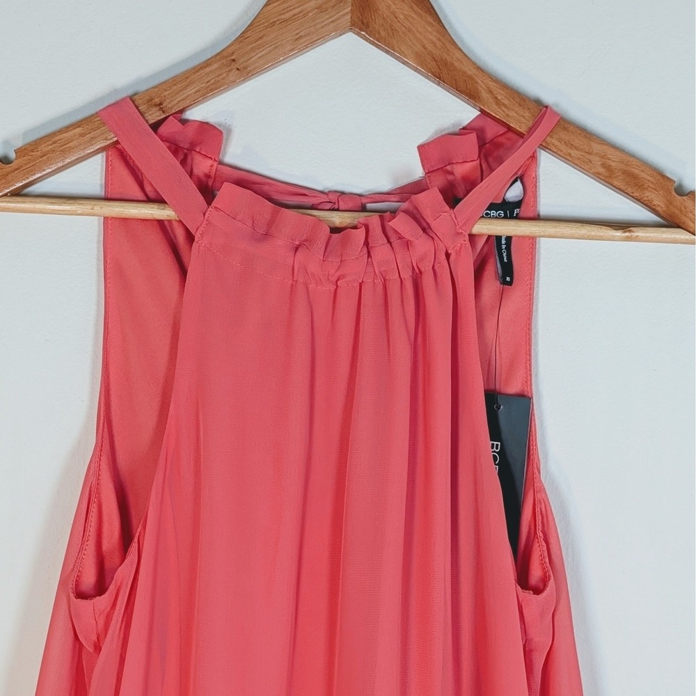 BCBG Paris Coral Pink Chiffon Halter Ruffle Hem Mini Dress XS NWT Airy Flowy